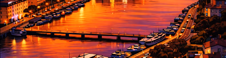 City Bridge and waterfront view in Zadar, Croatia at dusk